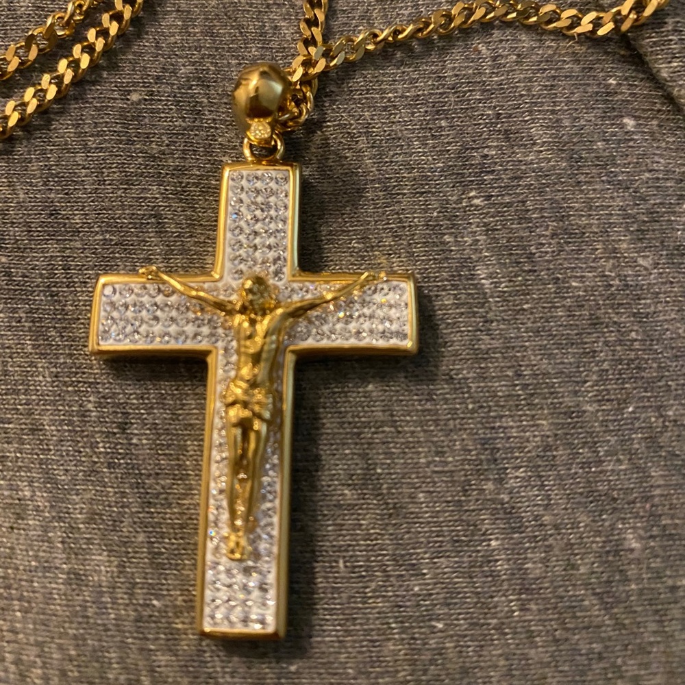 14k over stainless steel cross set